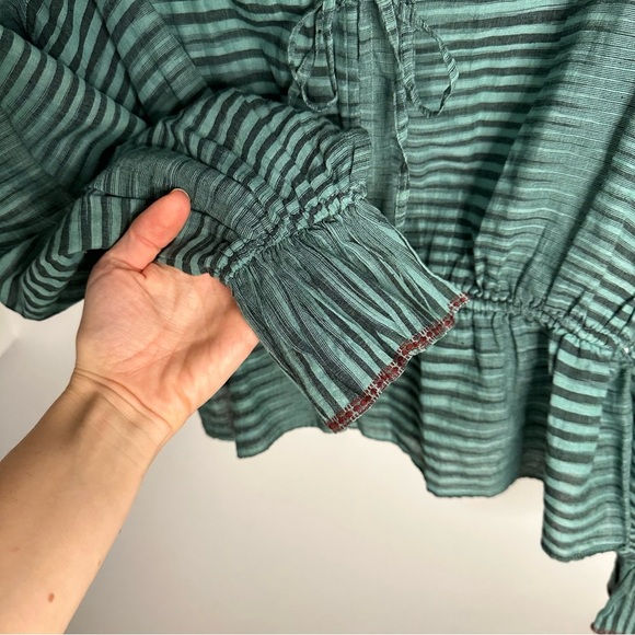 ULLA JOHNSON Ophelia gathered striped cotton-voile peplum blouse SZ US 4 - Picture 5 of 9